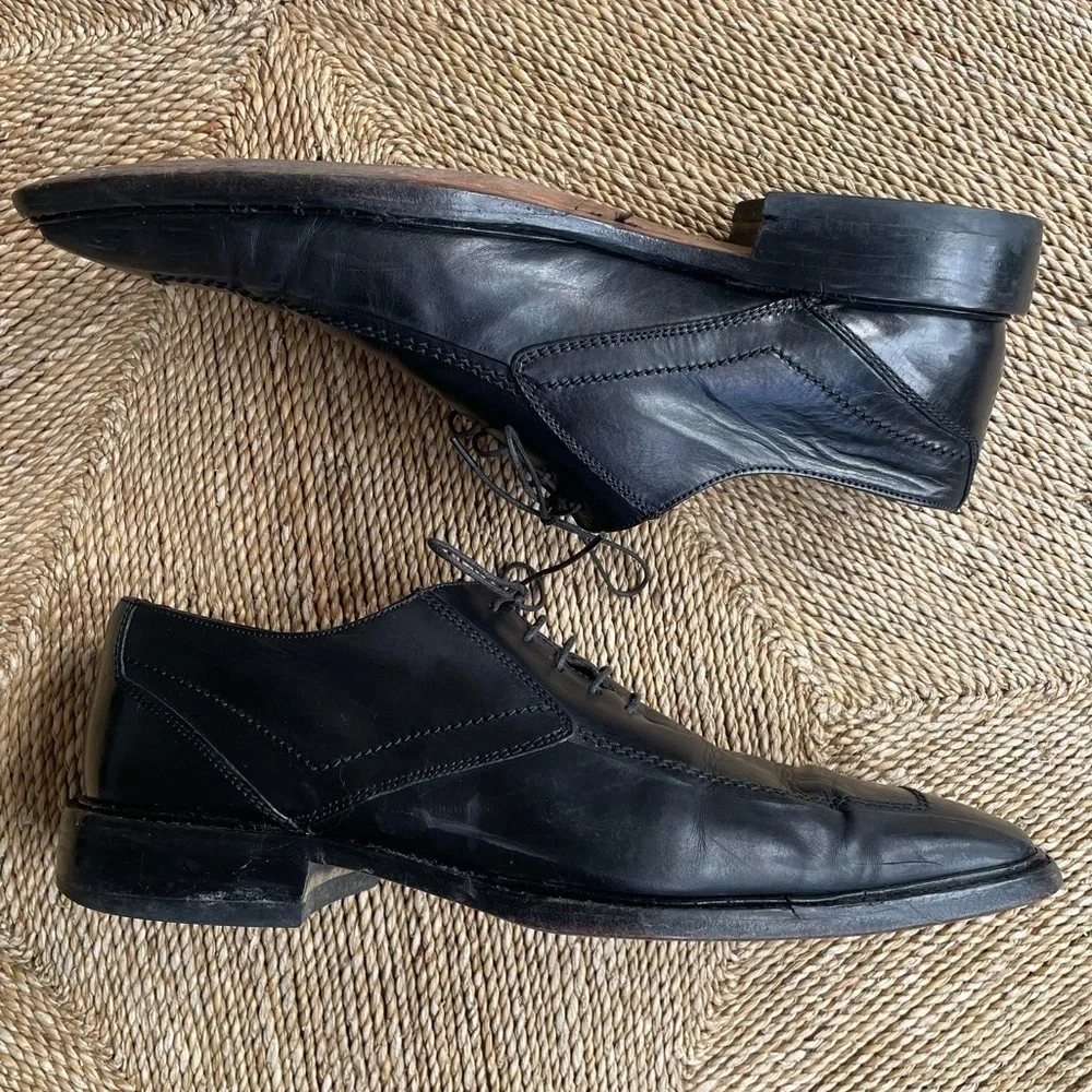 Heyraud Mens Black Leather mSquare Toe Oxford Lace Up Dress Shoe 5575 Size 43